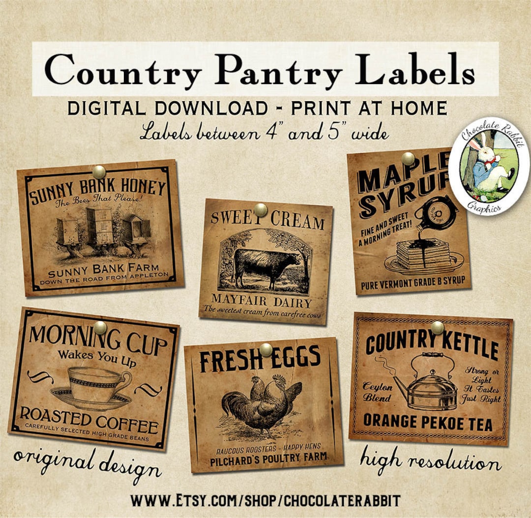 vintage-country-primitive-pantry-labels-digital-printable-kitchen-labels-prim-clipart-kitchen-decor-vintage-style-prints-etsy
