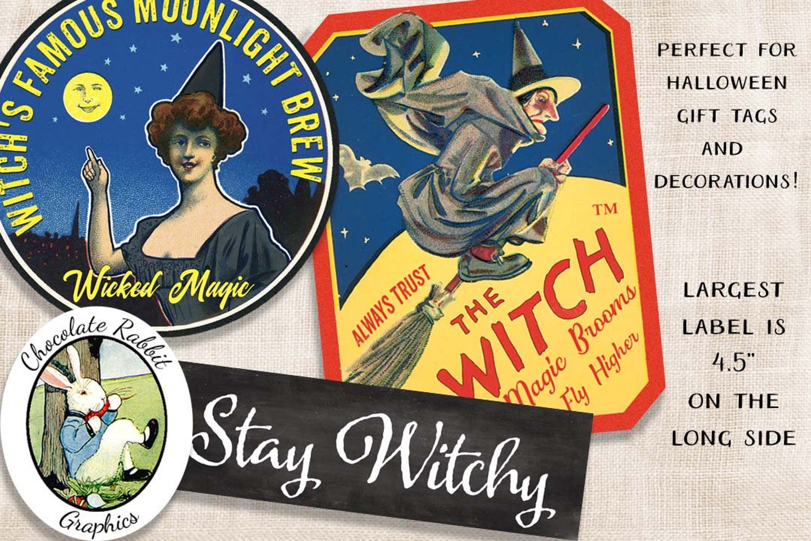 Halloween Witch Labels Printable Vintage Style Labels - Etsy
