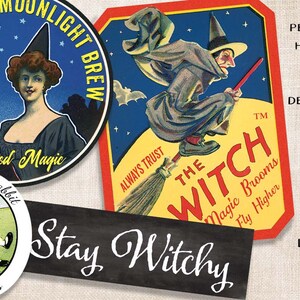 Halloween Witch Labels, Printable Vintage Style Labels, Halloween Tags ...