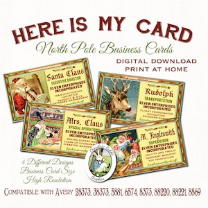 Santa Christmas Business Cards Digital Download Label Printable Tag DIY Vintage Style Image Clip Art Collage Sheet