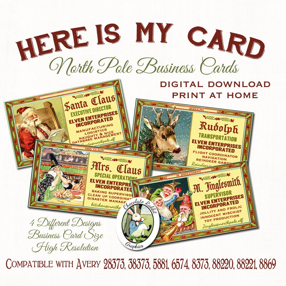 Santa Christmas Business Cards Digital Download Label | Etsy