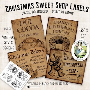 Vintage Style Christmas Labels, Digital Christmas Tags, Holiday Printable Country Clip Art, Gingerbread, Fruitcake