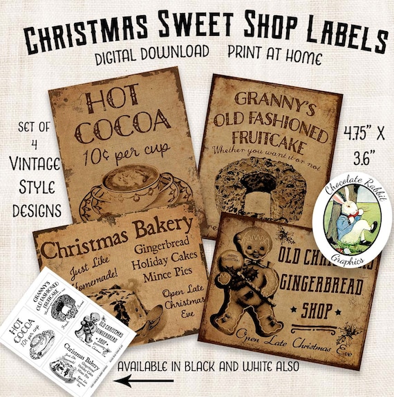 Vintage Stil Weihnachten Etiketten Digitale Weihnachten s Etsy