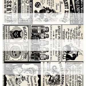 Halloween Witch Advertisement Sheet, Halloween Junk Journal Ephemera, Scrapbook Clip Art, Wizard Party Placemat image 6