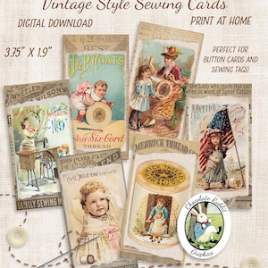 Cartões de costura estilo vintage, cartões de botão imprimíveis, etiquetas de presente de costura digital, clipart de álbum de recortes, folha de colagem de costura