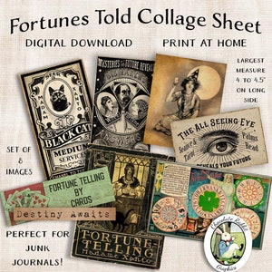 ClipArt di Halloween Fortune Teller, foglio di collage stampabile del diario spazzatura, download di Halloween, grafica digitale di Fortune Teller