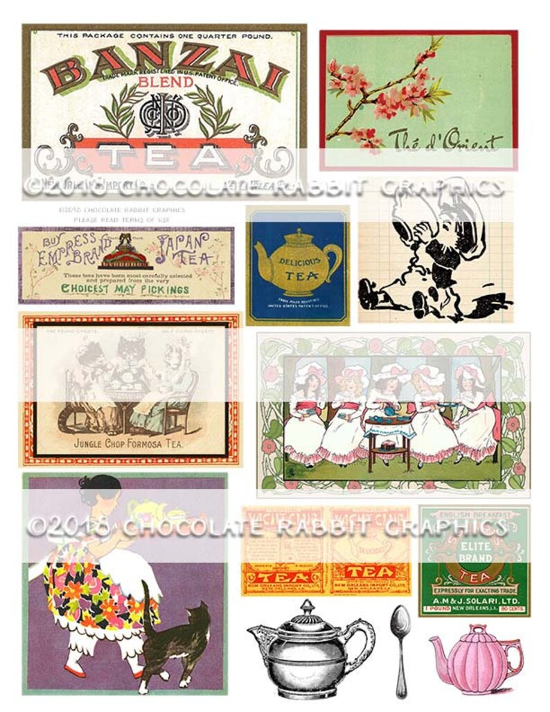 Vintage Tea Collage Sheet Printable Tea Labels Digital | Etsy