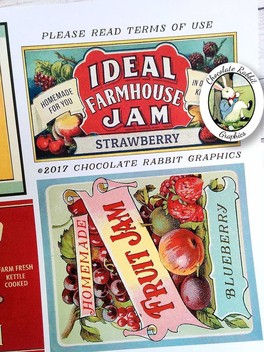 Vintage Style Jam Labels: Printable Country Kitchen Art (digital ...