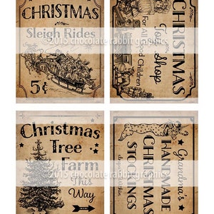 Country Christmas Printables, Digital Holiday Signs, Vintage Style ...