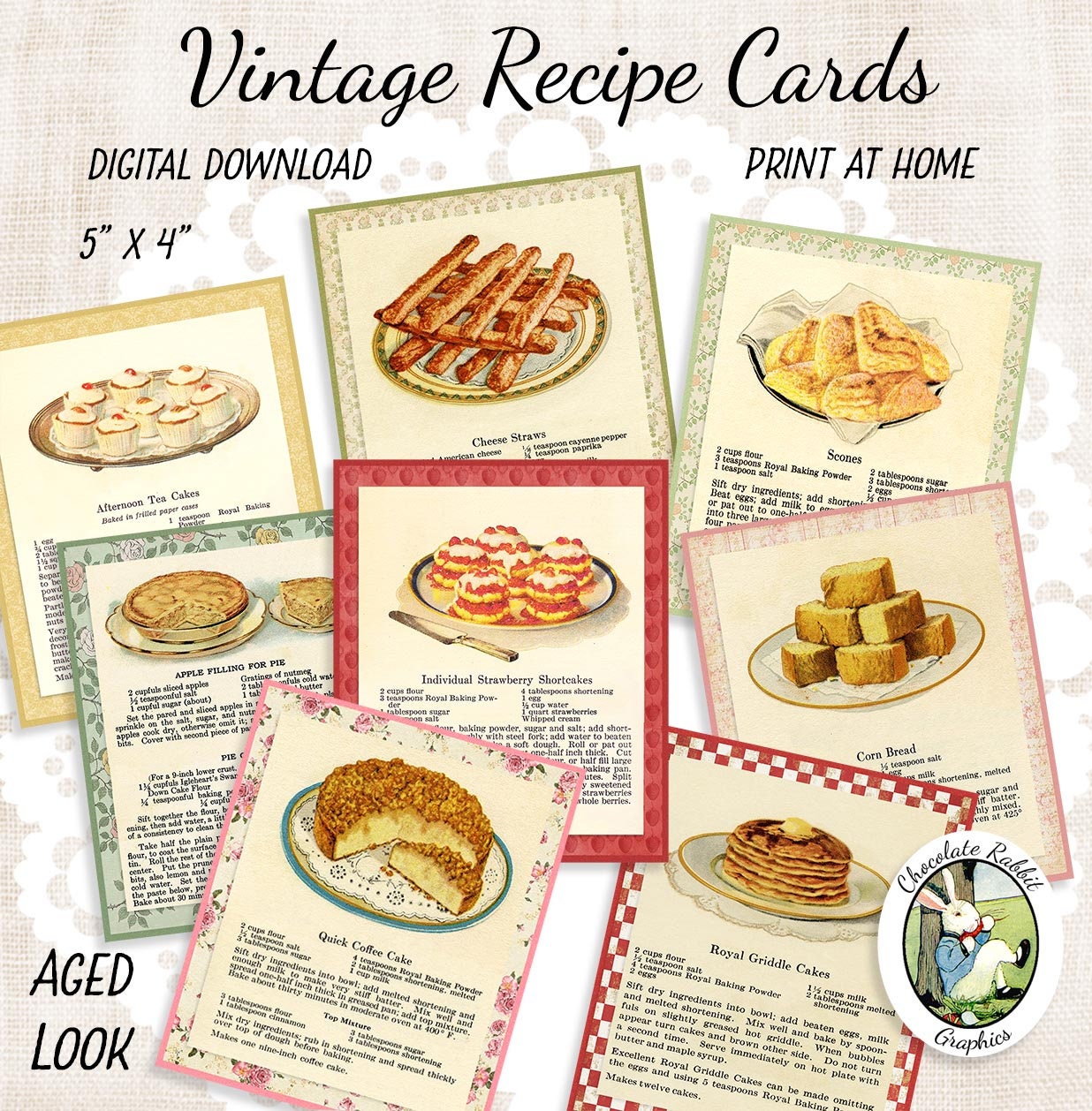 Vintage Recipe Cards Printable Country Recipes Digital Etsy