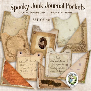 Halloween Junk Journal Pocket Kit Digital Download, Printable Spell Book Ephemera , Spooky Scrapbook Embellishments