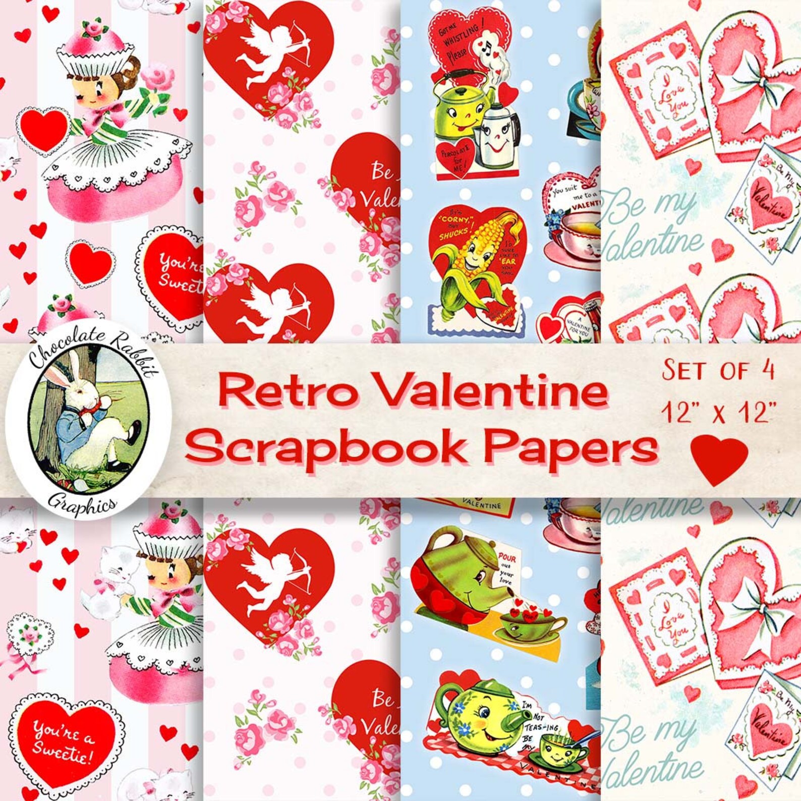 Vintage Valentine Scrapbook Paper Printable Valentine Paper Etsy