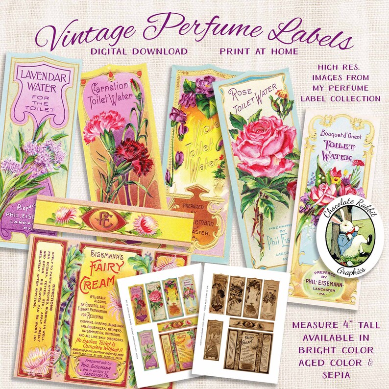vintage perfume label download printable junk journal etsy
