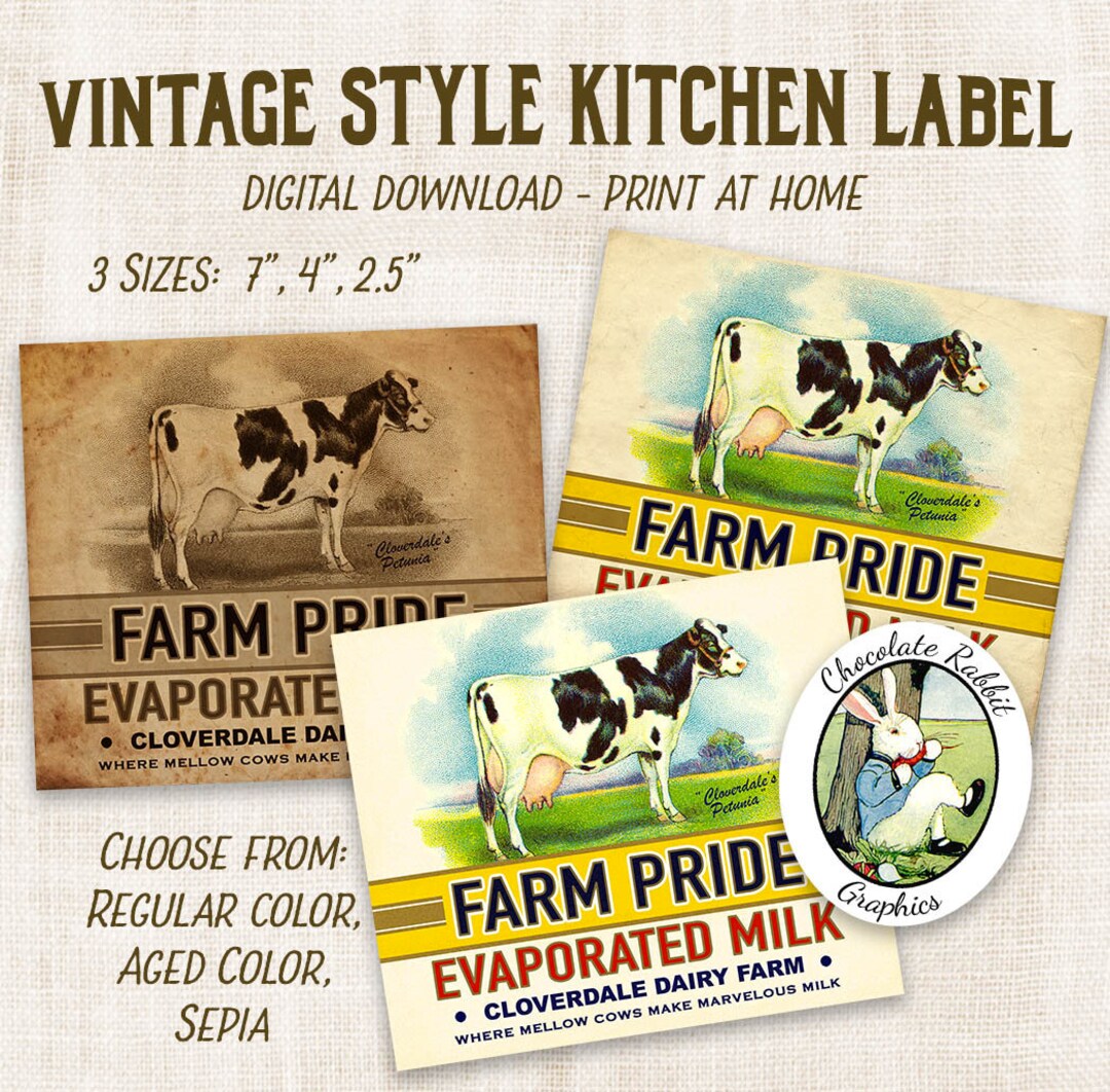 Printable Kitchen Labels, Vintage Milk Label, Primitive Clip Art ...