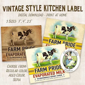Printable Kitchen Labels, Vintage Milk Label, Primitive Clip Art, Pantry Labels, Digital Download