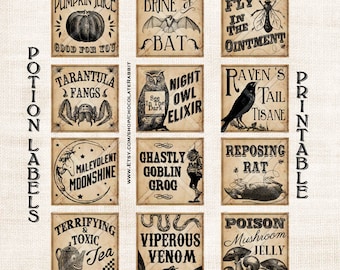 Vintage Potion Labels Halloween Witch Digital Download Printable Collage Sheet Tag Clip Art DIY Scrapbook