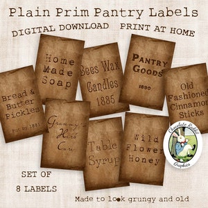 Étiquettes de garde-manger primitif uni, étiquettes imprimables de style campagnard, clipart numérique grungy prim, étiquettes vintage