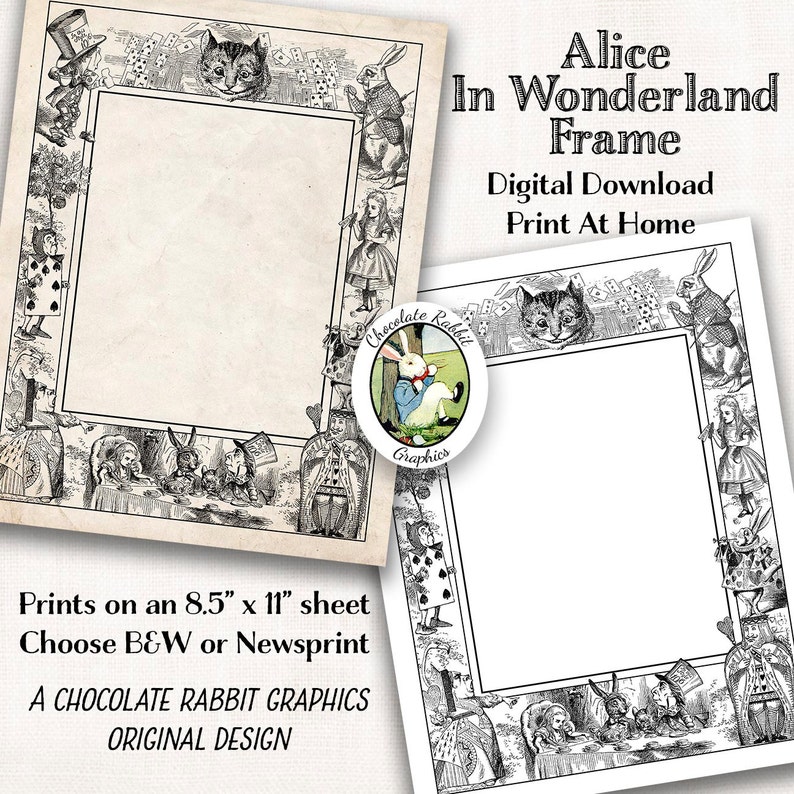 Alice in Wonderland Clip Art Border Printable Digital Download - Etsy