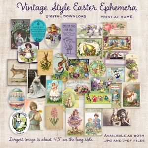 Foglio di collage vintage di clip art di Pasqua, etichette di caramelle digitali, clipart stampabile di coniglietto, stampe di album di ritagli