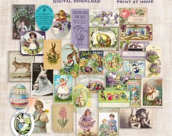 Vintage Easter Ephemera: Bunny Clipart Collage (Digital Download)