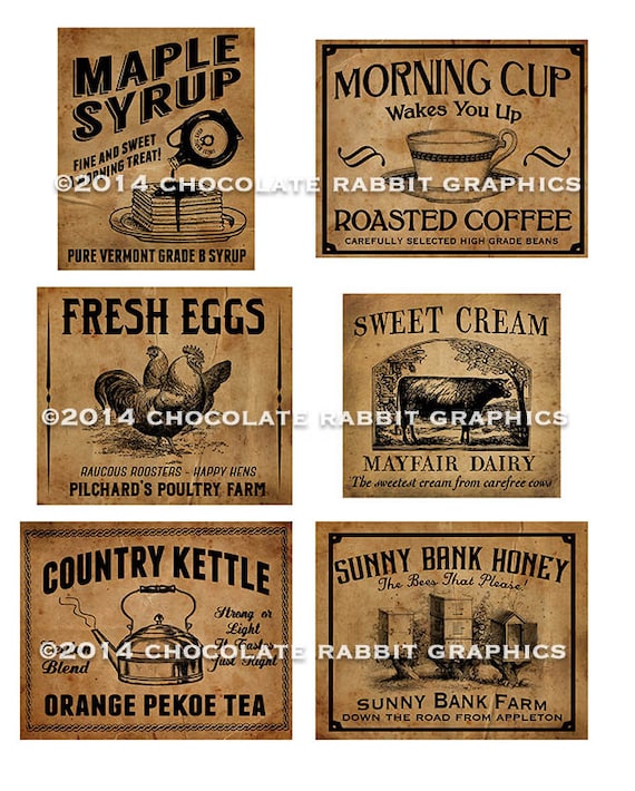 Vintage Country Pantry Labels: Printable Kitchen Decor (digital