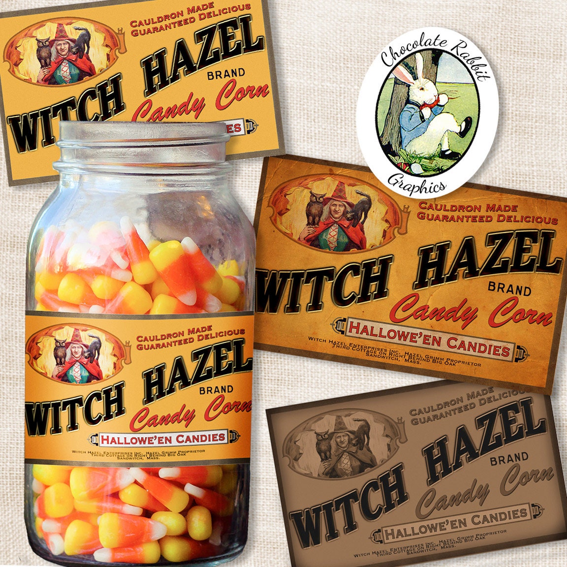 Halloween Candy Corn Label Vintage Style Witch Digital | Etsy