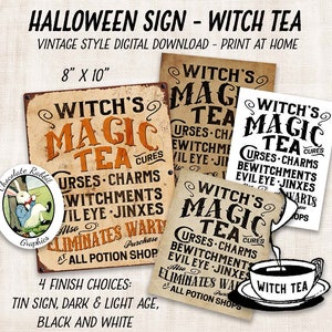 Halloween Witch Tea Printable Sign, Vintage Digital Download, Potion Label, Halloween Clipart, Witch Sign, Image Transfer, Wall Art