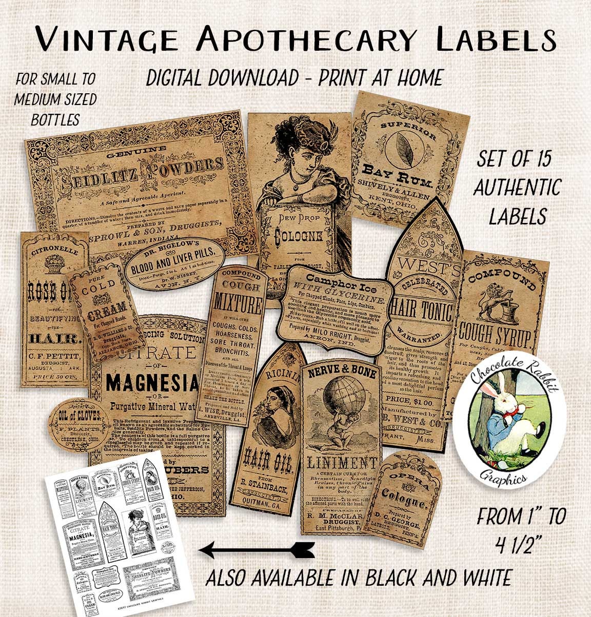 Old pharmacy labels - Etsy 日本