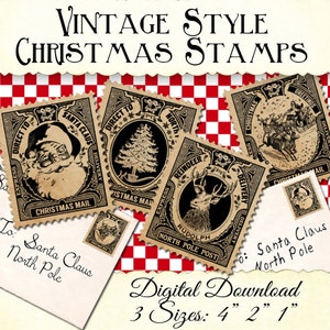 Christmas Stamps for Labels Tags Digital Download Printable DIY Vintage Style Clip Art Images Collage Sheet