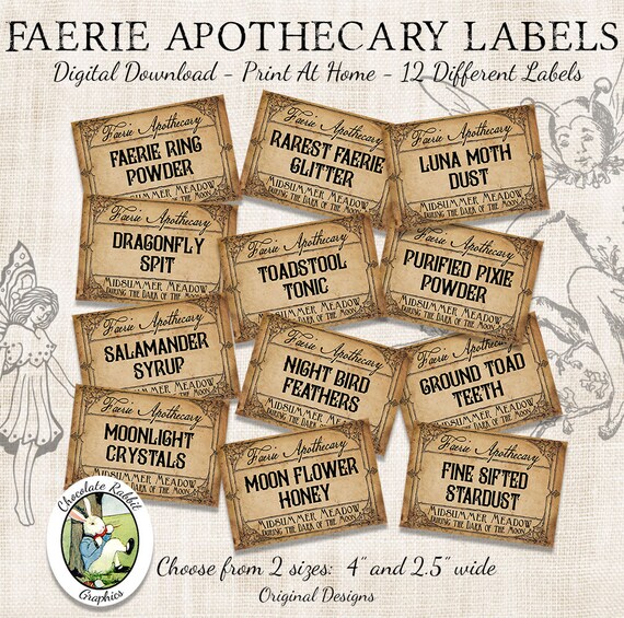 fairy faerie apothecary potion bottle labels halloween witch etsy define apothecary