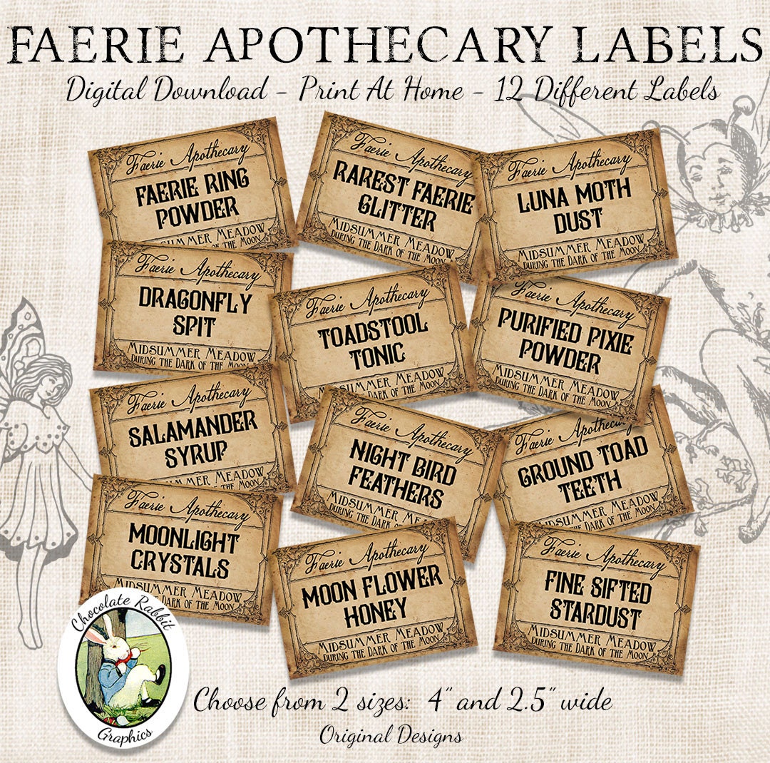 Fairy Faerie Apothecary Potion Bottle Labels Halloween Witch Digital Downlo...