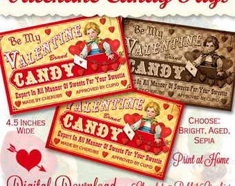 Valentine Candy Label, Treat Tags, Vintage Style, Be Mine