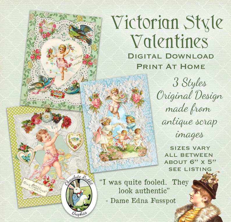 Victorian Style Valentine Cards Digital Download Printable