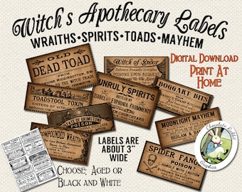Witch Apothecary Labels: Halloween Printable Clipart (Digital Download)