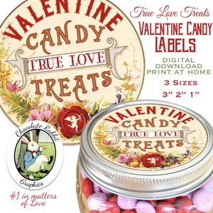 Valentine Candy Label Circles Instant Digital Download Printable DIY Tag Images Victorian Vintage Style Valentines Day DIY