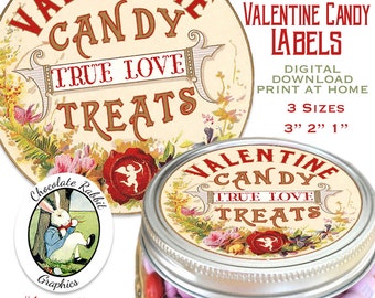 Etiquetas circulares victorianas para dulces de San Valentín: etiquetas imprimibles (descarga digital)