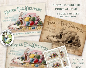 Vintage Style Easter Labels, Rabbit Egg Delivery Tags, Junk Journal Easter Ephemera, Scrapbook Clip Art