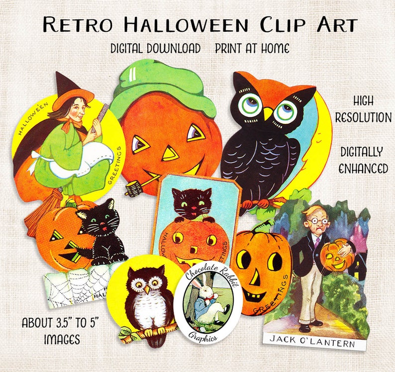 Vintage Halloween Clipart Printable Halloween Tags Digital - Etsy