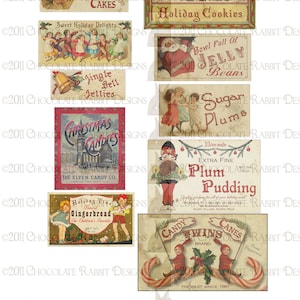 Christmas Treats Vintage Labels Download - Digital High Resolution 300 dpi - Aged Color