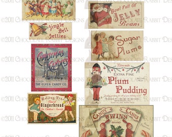 Christmas Treats Vintage Labels Download - Digital High Resolution 300 dpi - Aged Color