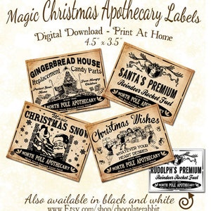 Christmas Apothecary Potion Labels, Digital Holiday Gift Tags, Printable Xmas Decorations