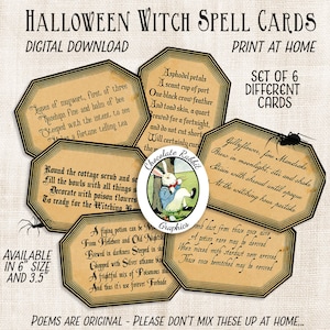 Halloween Spell Cards Tags Potion Labels Spellbook Primitive Digital Download Vintage Style Printable Prim Witch Spells Clip Art Image Sheet