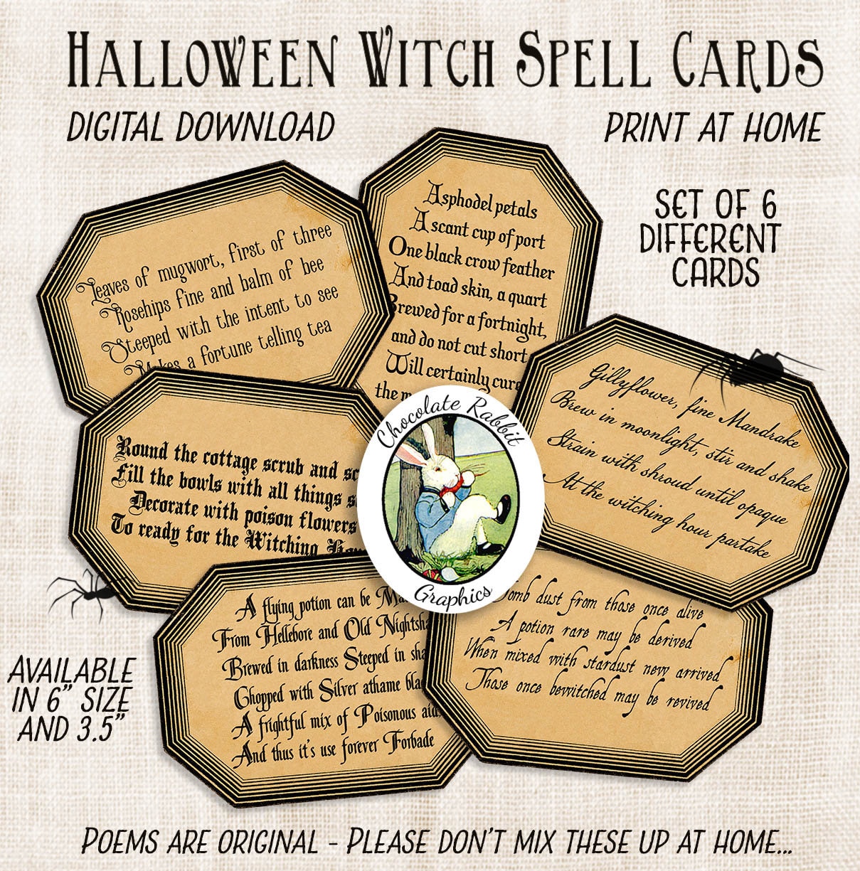 Halloween Spell Cards Tags Potion Labels Spellbook Primitive ...