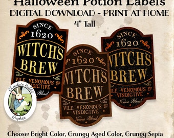 Halloween Potion Bottle Labels: Witch Apothecary Clipart (Digital Download)