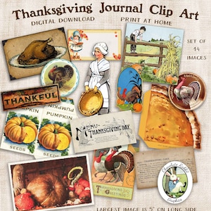 Thanksgiving Junk Journal Collage Sheet, Digitale Download, Afdrukbare Fall Ephemera, Herfst Scrapbook Clip Art