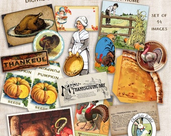 Thanksgiving Junk Journal Collage Sheet, Digital Download, Printable Fall Ephemera , Autumn Scrapbook Clip Art