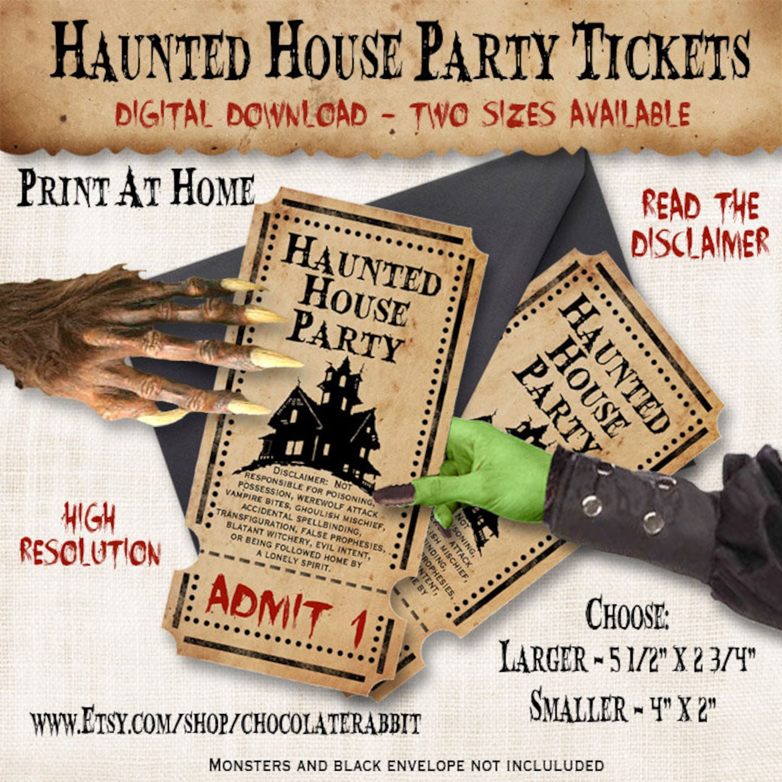 Halloween Haunted House Party Tickets Vintage Digital Download Etsy