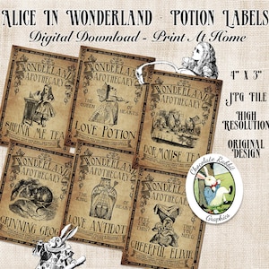 Alice in Wonderland Clip Art Apothecary Labels Printable Digital Download Alice Potion Label Wonderland Tag Vintage Alice Image Graphics