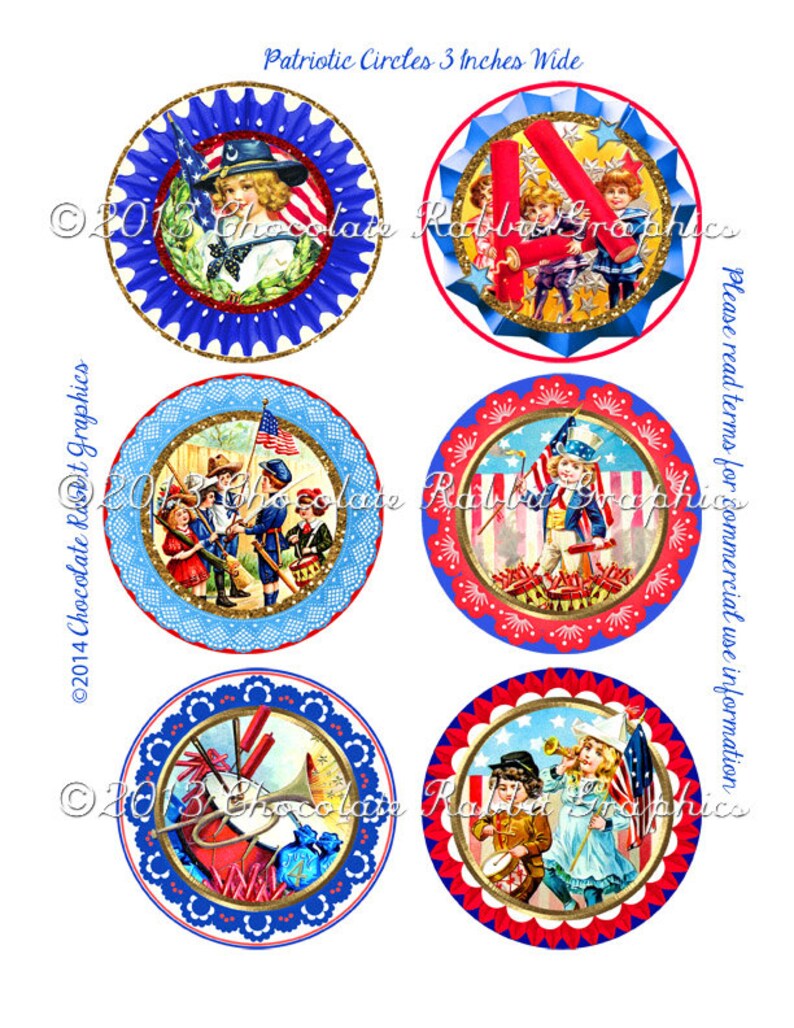 Patriotiska kretsar: Vintage 4 juli utskrivbar (digital nedladdning) bild 2