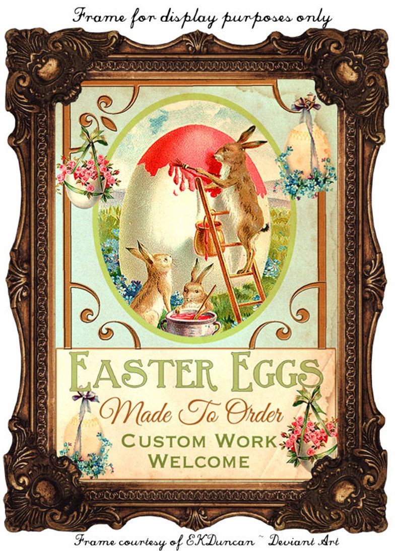 Vintage Style Easter Egg and Rabbit Gift Label Digital Etsy